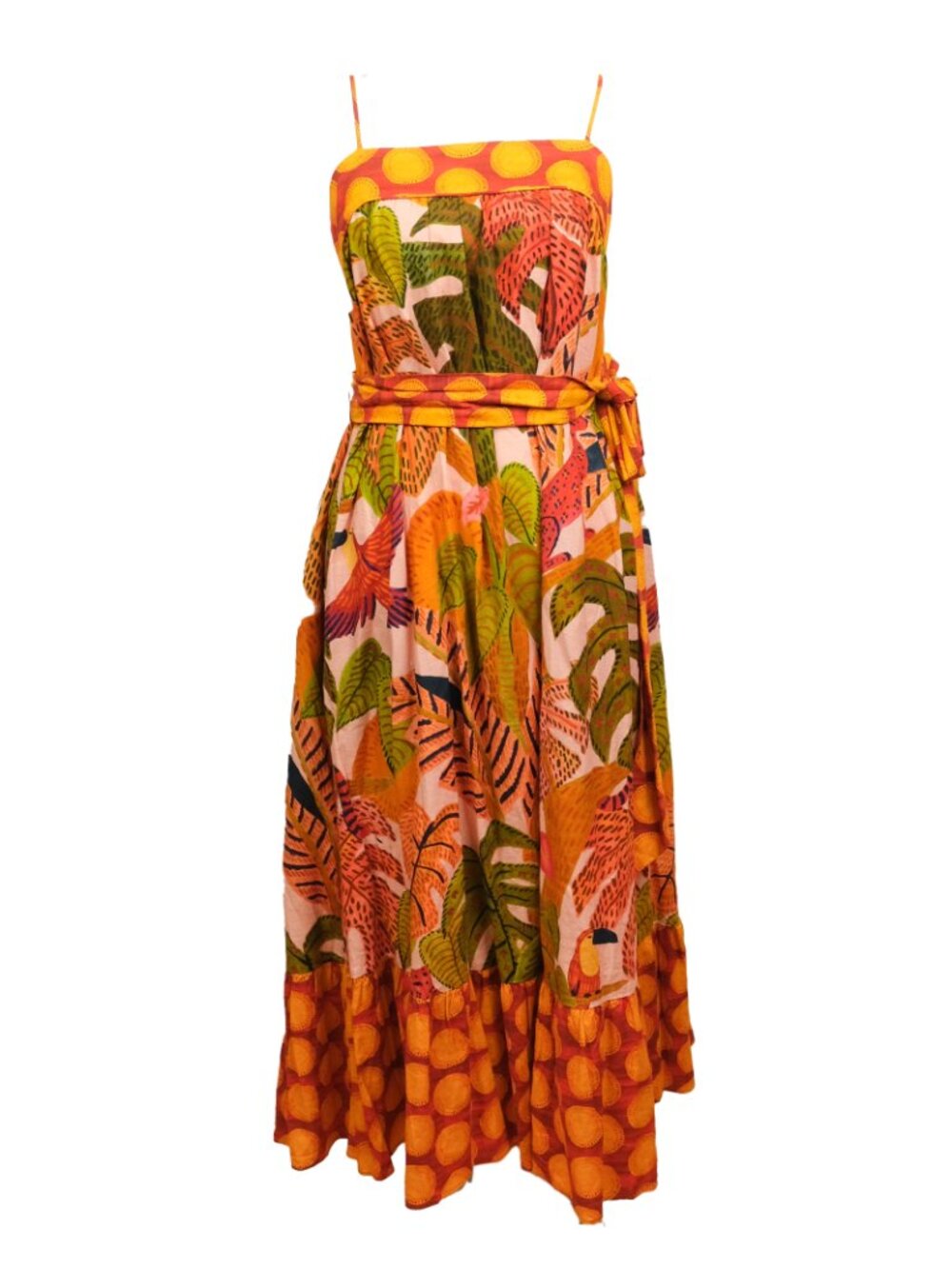 FARM Rio Pink Orange Green Leaf-Print Strapless Maxi Dress - Picture 9 of 10